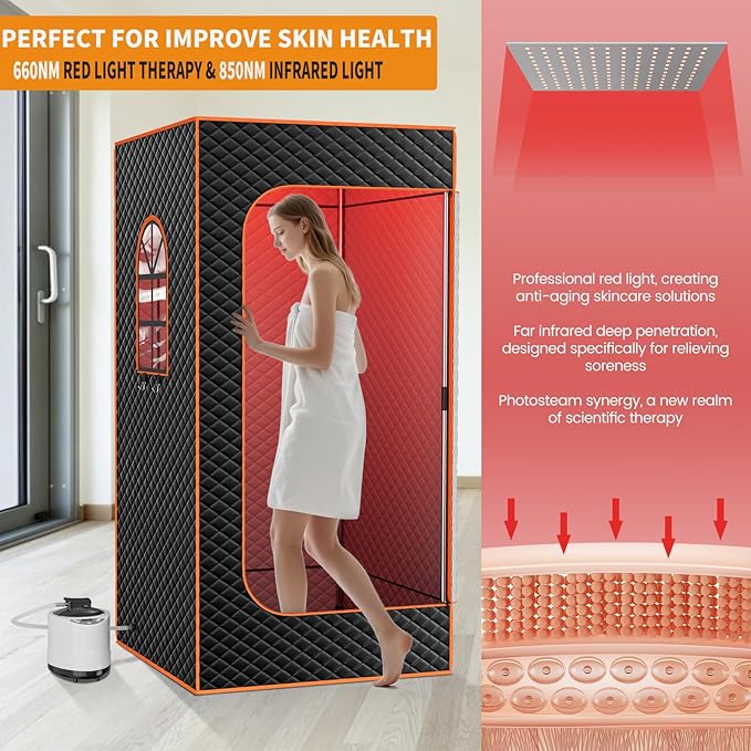 DoCred Infrared Sauna Box,Portable Sauna for Home, Upgraded Personal Steam Saunas with 3L Steamer, Folding Chair, Extra Large Size Foldable Home Sauna, Full Body Sauna Tent for Relaxation Spa