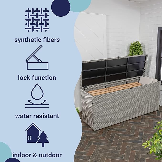 happimess TRK1000A Nino 31.5" Modern Minimalist Outdoor Faux Wicker Deck and Patio Storage Box, Gray, Soft-Close, for Package Delivery, Patio Furniture, Cushions, Gardening Tools, Pool Supplies