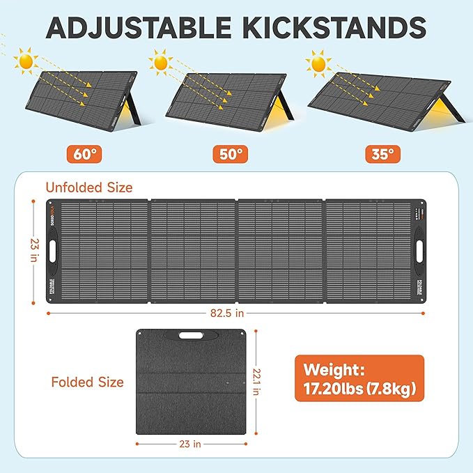 200W Portable Solar Panels,Foldable Solar Panel,IP68 Waterproof & Durable Up to 25% Efficiency N-Type Solar Cell ETFE Folding Solar Panel Kit,for Power Station Outdoor Camping RV Blackout