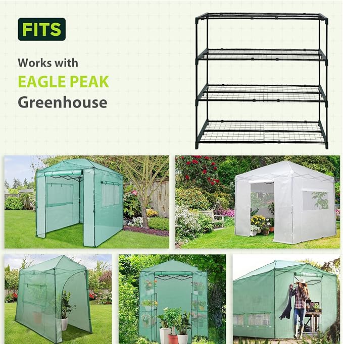 EAGLE PEAK Greenhouse Shelving Staging Double 4 Tier, Outdoor/Indoor Plant Shelves, 42"x17"x42", Green