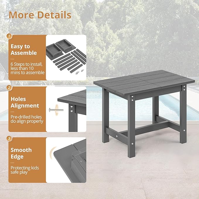 LUE BONA Outdoor Side Table, HDPS Large Size Outdoor Table, Adirondack Side Table, Outside End Table for Patio, Porch,Beach, Garden, Weather Resistant/Easy Maintenance, Dark Gray