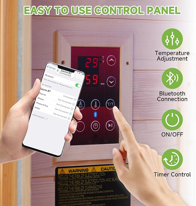 Real Relax Infrared Home Sauna, 1 Person Canadian Hemlock Wood Indoor Dry Saunas with Red Low Emf Light Therapy, Bluetooth Speakers, 9-Color Chromotherapy Lights, 110v for Personal Spa