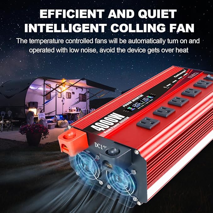 4000W Power Inverter 12V to 110V/120V DC to AC with LCD Display, Remote Controller 5 x AC Outlets and 4 x 3.1A USB Car Adapter for Car Truck Boat RV Solar System