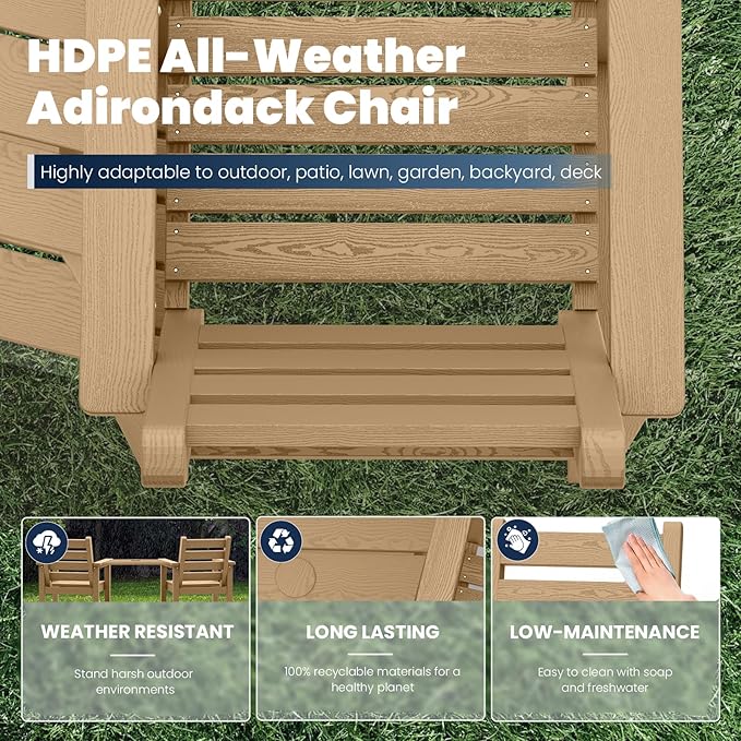 Tall Adirondack Chairs Set of 2, All Weather HDPE Poly Bar Height Balcony Adirondack Chair with Removable Double Connecting Trays, Outdoor Adirondack Barstools for Deck, Patio, Yard, Pool, Lawn