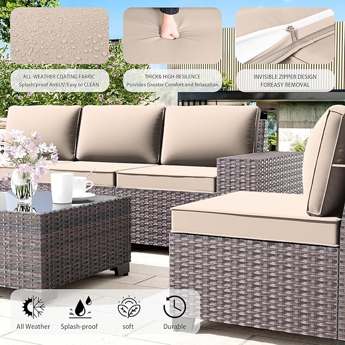 Outdoor Patio Furniture Set, 12 Pieces Outdoor Furniture All Weather Patio Sectional Sofa PE Wicker Modular Conversation Sets with Coffee Table,10 Chairs & Seat ClipsBrown.