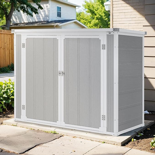 Seizeen 41 Cu.Ft Resin Shed with Floor, 4.7x2.5 FT Outdoor Horizontal Storage Shed for Trash Cans and Garden Tools, Waterproof Outdoor Plastic Shed for Lawn Mower, Pool Toys, Bicycle (Light Gray)