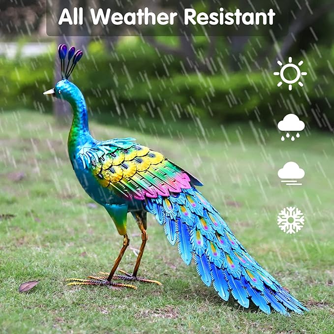 chisheen Peacock Statue Garden Decor Metal Peacock Yard Art Lawn Decoration Outdoor Sculpture Housewarming Birthday Gifts for Women,Mom,Grandma