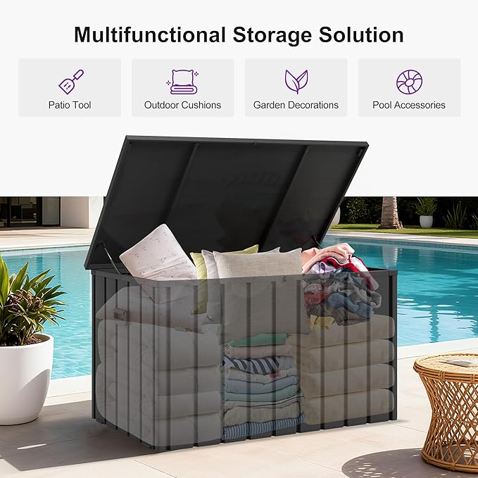 PURPLE LEAF Outdoor Deck Box 120 Gallon Waterproof Lockable Storage Box Container with Lid Deck Organization for Patio Cushions Side Table Pool Accessories Garden Tools, Gray