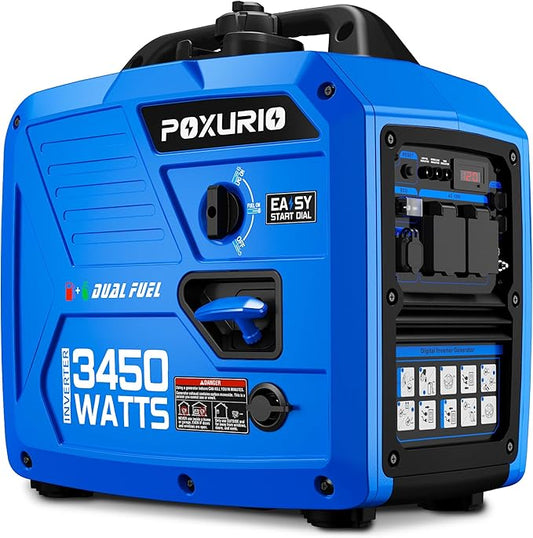 3450-Watt Dual Fuel Inverter Generator for Home Use, 1.6Gallon Large Fuel Tank Up to 8.3 Hours Use, 120V Gas Powered Generator Super Quiet - EPA Compliant
