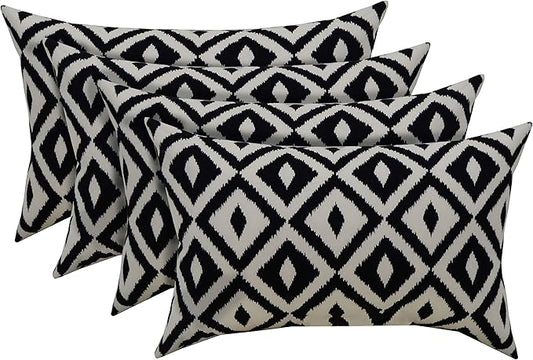 RSH Décor - Jumbo Lumbar Throw Pillows – Set of 4 | 26" x 16" | Indoor Outdoor Use – Patio, Lounge, Adirondack, Deck | Water & Fade-Resistant | Includes Down-Alternative Inserts | Black & White Aztec