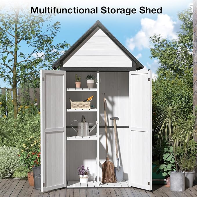 Outdoor Storage Shed with Strongest Metal Frame, Storage Cabinet with Floor, Weatherproof Tool Shed with Adjustable Shelfs, Lockable Metal Garden Shed Steel for Backyard Patio (Off-White)