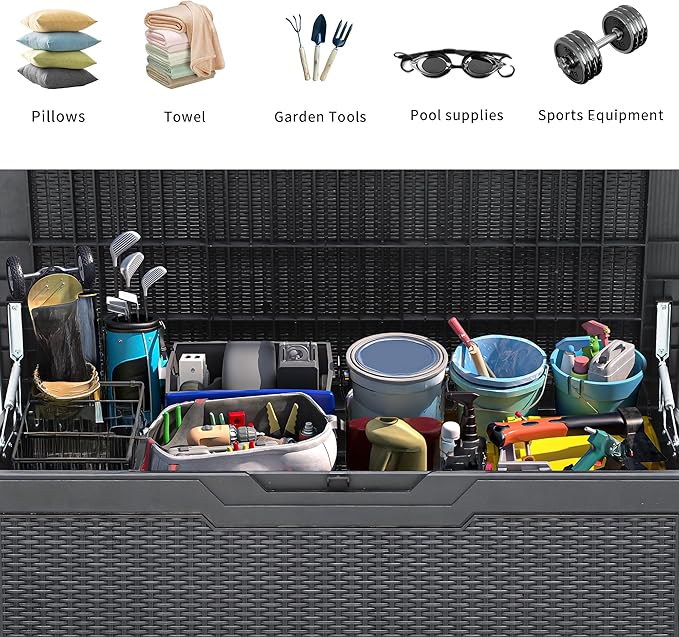 YITAHOME 100 Gallon Resin Deck Box, Weather Resistant Outdoor Storage Box, Lockable Indoor Outdoor Storage for Supplies and Essentials, Dark Gray