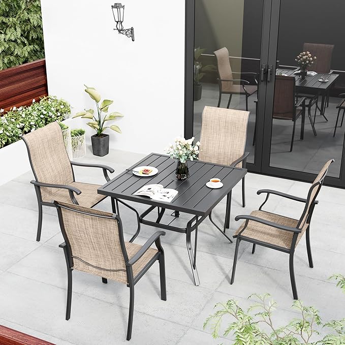 Pamapic Patio Chairs Set of 4, All-Weather Textilene Ergonomic Outdoor Dining Chairs for Garden Backyard Poolside Deck, Beige