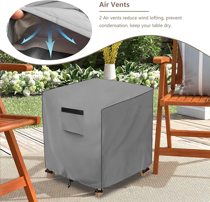 okcool Patio Wicker Side Table Cover,Waterproof Square Patio Small Side Table Cover,Suitable for 3-Piece Outdoor Wicker Patio Bistro Set Side Table,22W x 22D x 18H inch