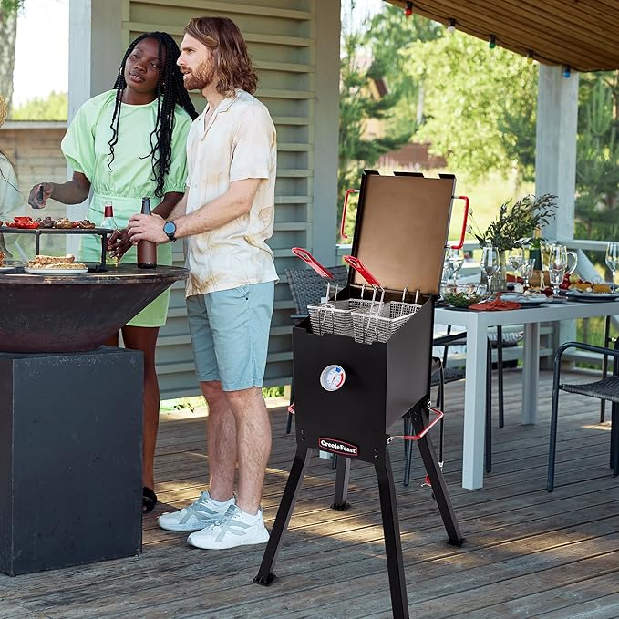 Creole Feast DF02B Outdoor Propane Deep Fryer with Baskets and Lid, 17 Qt. Oil Capacity & Real-Time Temperature Control, 54,000 BTUs Output for Frying Fish, Chicken Wings and French Fries, Black