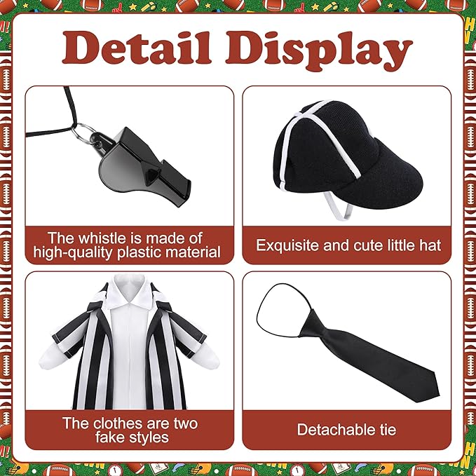 Watayo 4 Pcs/Set Referee Porch Goose Outfits, Lawn Goose Statue Referees Costume, Garden Goose Clothes Referee Shirt Hat Tie and Whistle for 23" Statue Halloween Sports Season Outdoor Patio Yard Decor