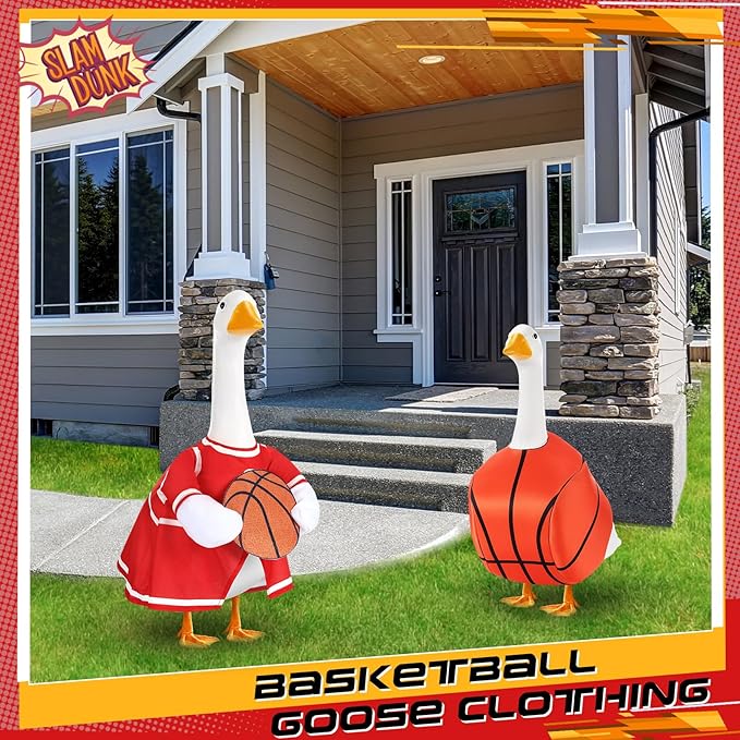Abbylike 2 Set Basketball Goose Outfit Basketball Costume Lawn Porch Game Day Clothes for 23" Goose Outdoor Patio Yard Lawn Art Celebrations Decor