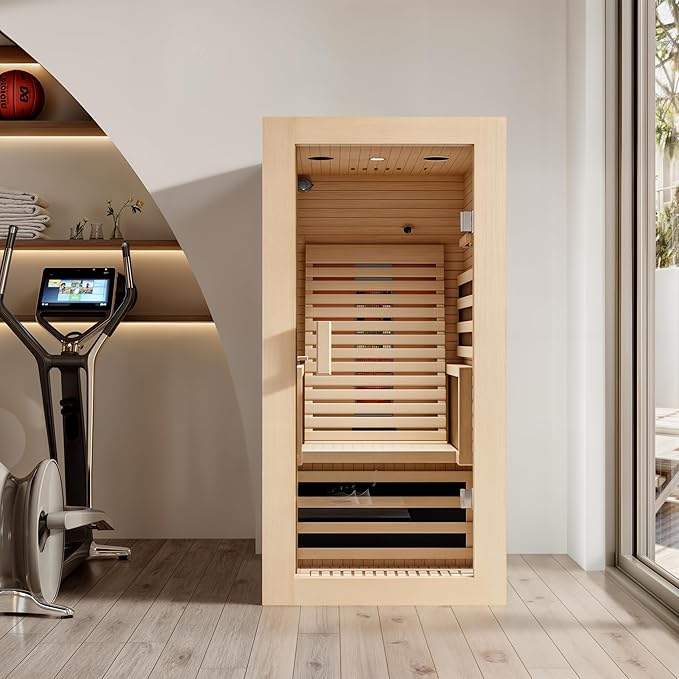 1 Person Full Spectrum Infrared Sauna,Home Dry Sauna with Rapid Heating & Adjustable Backrest Chair, Indoor Spa Room, 120V,Detox & Muscle Relaxation