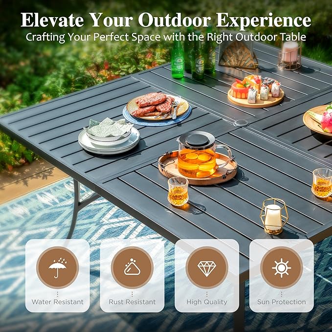 HERA'S HOUSE Square Outdoor Dining Set for 8, 9 Pieces Patio Table and Chairs Set, All Weather Black Metal Table with 8 Dining Chairs for Backyard Garden Lawn Deck Porch