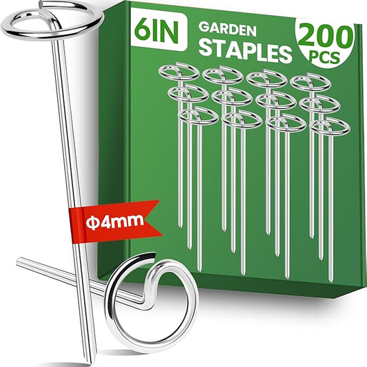 200pcs Landscape Fabric Pins, Bold 8 Gauge Galvanized Steel Garden Staples, Tent Stakes Landscape Fabric Staples Yard Stakes for Decoration Weed Barrier (6in X 200)