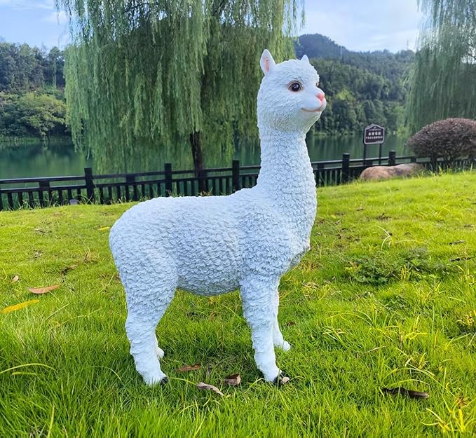 Outdoor Alpaca Statues, Courtyard Garden Decoration, Modern Minimalist Style Animal Ornaments, Sun Resistant and Waterproof Balcony Lawn Decoration, Creative Gifts (White)