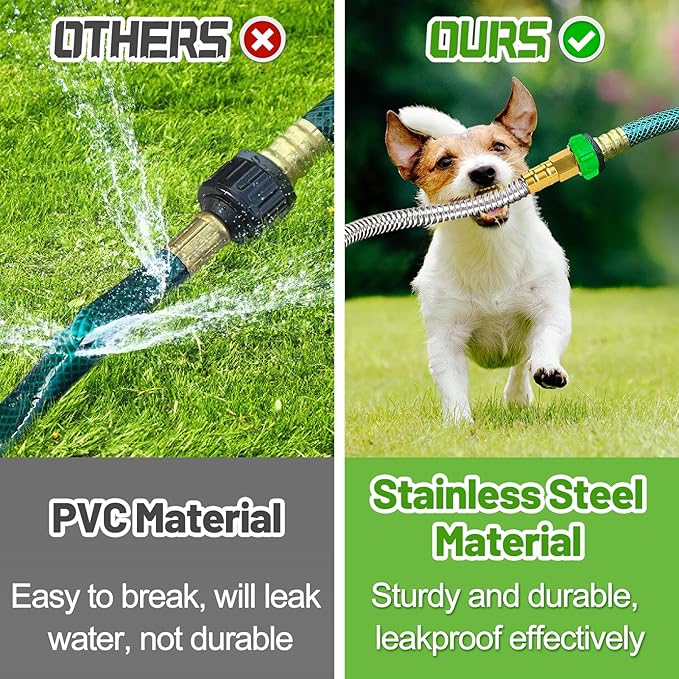 Short Garden Hose with Female to Female Connector, 5ft Metal Leakproof Leader Hose for Hose Reel, Heavy Duty 304 Stainless Steel Flexible Hose for Outdoor Garden Watering Car Pet Cleaning
