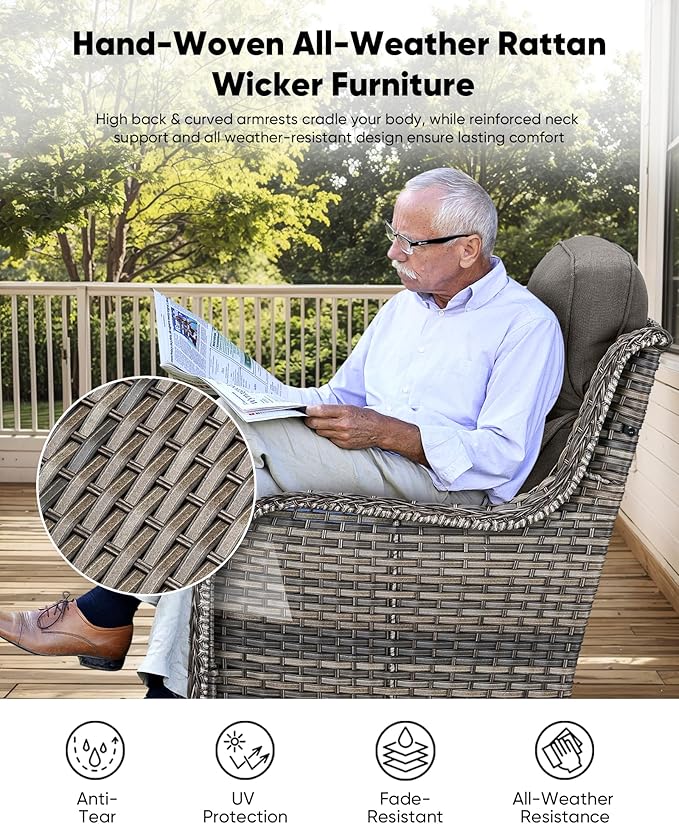 HUMMUH Wicker Patio Furniture Set 6 Inch Thick Cushion Outdoor Swivel Rocker Patio Chairs with Deep Seat Sofa 6PCS Outdoor Furniture Set for Porch Garden Deck