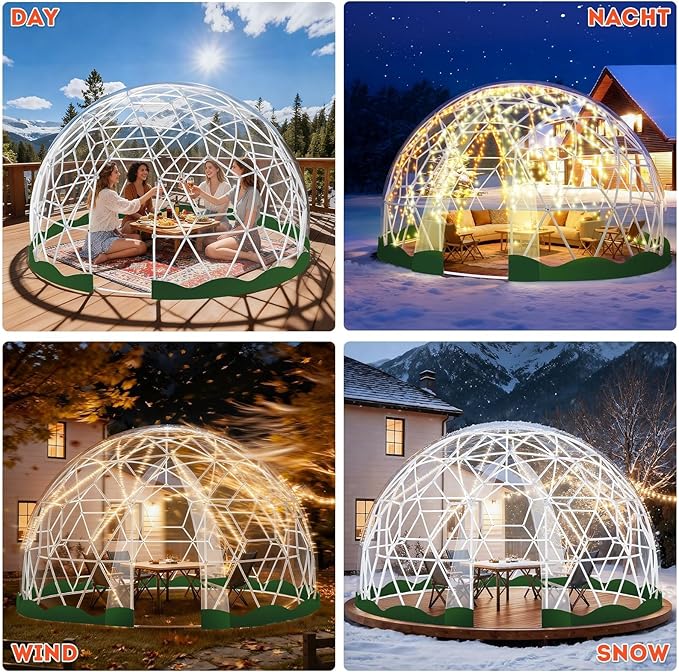 Garden Dome Tent, 9.5 x 5.7 ft Outdoor Clear Bubble Tent for 2-4 Person, All-Weather Geodesic Dome Greenhouse with Window & Door, PVC Transparent Tent for Patio, Camping, Party (9.5FT - Green)