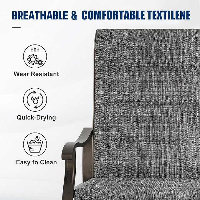 UDPATIO Patio Swivel Chairs Set of 4, Outdoor Dining Chairs High Back with Padded All Weather Breathable Textilene, Metal Rocking Frame for Backyard Lawn Garden, Dark Grey