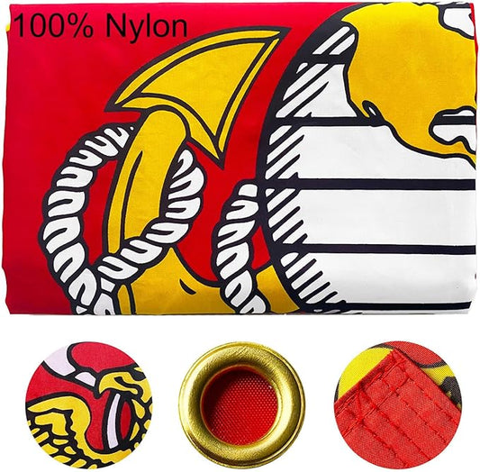 US Marine Corps USMC Flag Outdoor 3x5 Double Sided- 3Ply Heavy Duty 240D Nylon(All Weather)- United States Marine Corps Flag- 2 Brass Grommets & 4 Rows Stitched