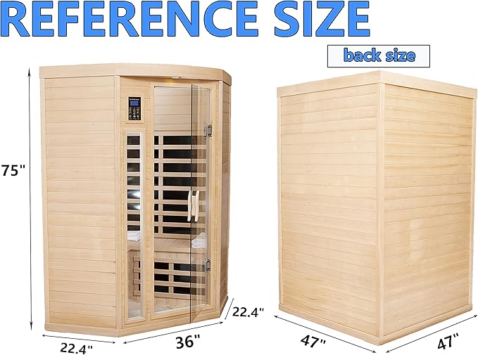 Far Infrared Sauna Low EMF Wooden Saunas for Home, 2-3 Person Indoor Home Saunabox, 1600watt Canadian Hemlock Sauna Room with Bluetooth, LCD, 10 Minutes Pre-Warm up