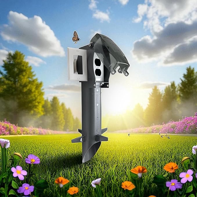 iMBAPrice IMBA-GPD19GR 19.5" Silver Grey Outdoor Power Post Enclosure, Weatherproof in-Use Electrical Outlet Stake for Garden & Landscape Lighting, Built-in Stabilizers Outlet Box with Cover, 1-Pack