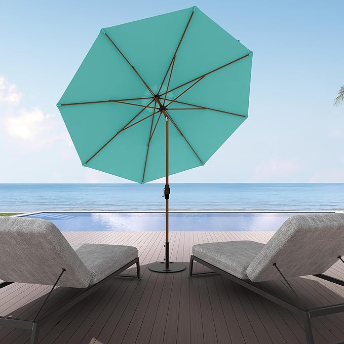 Midtown Umbrellas Sunbrella Umbrella Outdoor Patio Umbrella 2-8 Feet in Aruba Acrylic Fabric - Auto-Tilt Aluminum Frame For Backyard Umbrella, Deck Umbrella & Porch Umbrella - Wooden Pole