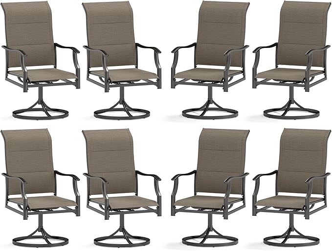 HERA'S HOUSE Patio Outdoor Swivel High-Back Rocking Chairs of 8, Outdoor Dining Chairs with All Weather Textilene Fabric,Wide Metal Armrests for Lawn, Porch or Garden