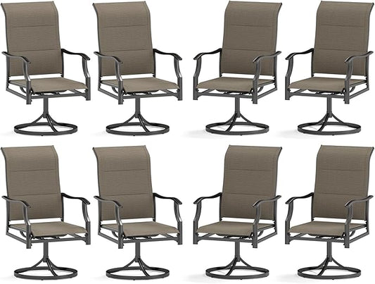 HERA'S HOUSE Patio Outdoor Swivel High-Back Rocking Chairs of 8, Outdoor Dining Chairs with All Weather Textilene Fabric,Wide Metal Armrests for Lawn, Porch or Garden