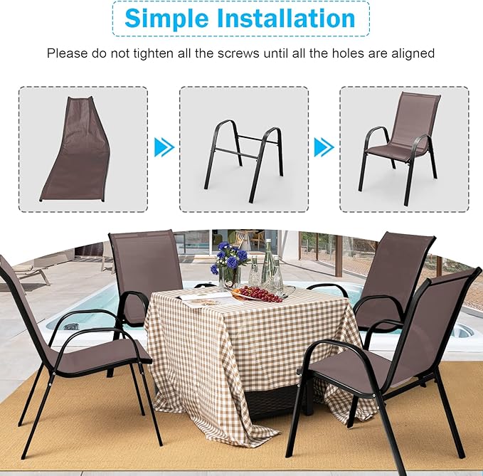 Tangkula 4 Pieces Patio Dining Chairs, Outdoor Stackable All Weather Heavy Duty Dining Chairs Set with Armrests, Support 330 LBS, for Poolside, Backyard, Garden, Deck, Front Porch (Brown)