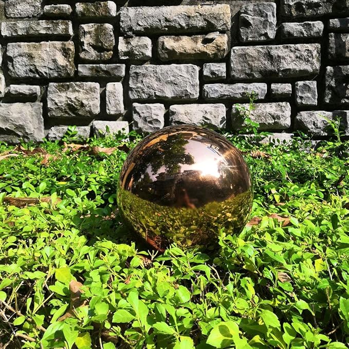35cm/14 inch Diameter Gazing Globe Mirror Ball,Rose Gold Stainless Steel Polished Reflective Smooth Garden Sphere,Colorful and Shiny Addition to Any Garden or Home