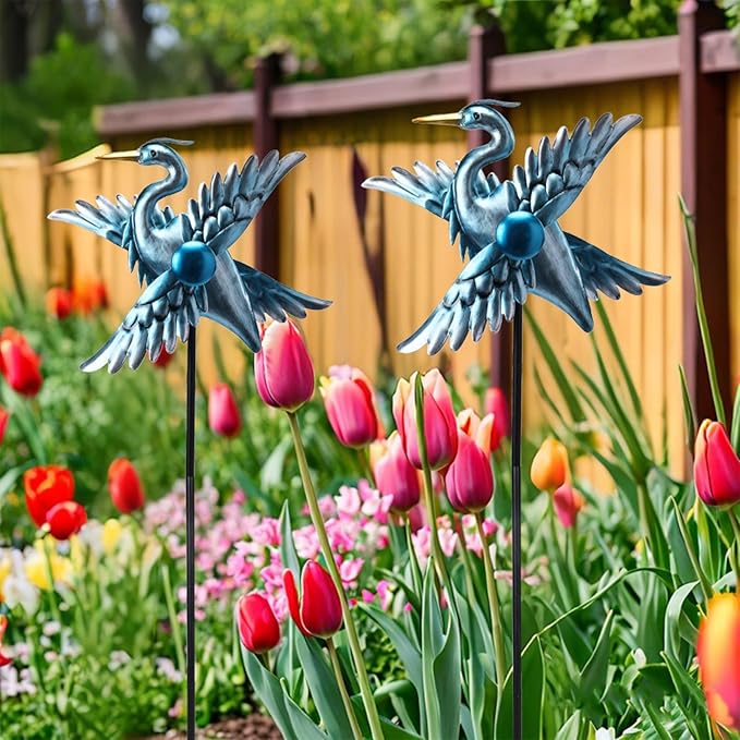 WONDER GARDEN Wind Spinners Outdoor - 2 Pack Small Metal Heron Wind Spinner Windmill, Wind Sculpture for Yard Patio Lawn Decor