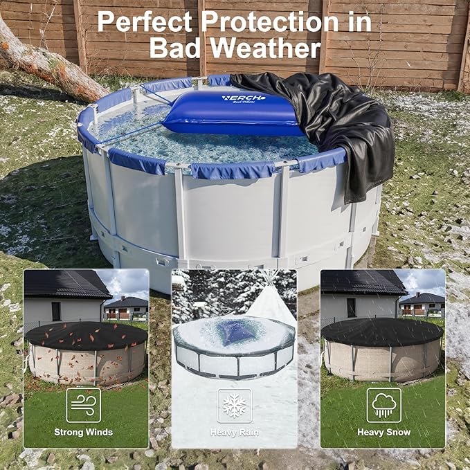 Pool Pillow for Above Ground Pool, 4 x 8 FT Ultra Thick Pool Pillow with PVC Material 0.5mm Thick Cold-Resistant Winter Pool Pillow for Above Ground Pools and Winterizing （2x16ft Rope）