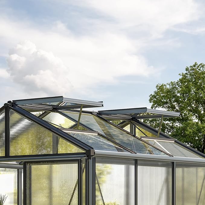 Greenhouse Diamas 23 Premium 7.7 x 12.6 ft with Approx. 16 mm Polycarbonate Panels, Natural Aluminum Color