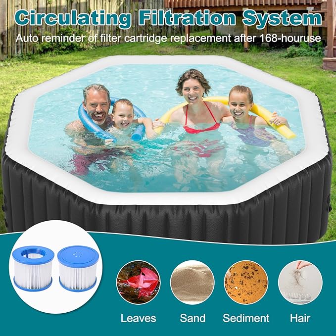 75" X 75" X 25" Hottub, 4-6 Person Inflatable Hot Tub, Portable Blow Up Hot Tub Octagonal Portable Outdoor Spa with 130 Bubble Jets and Heater Pump, Filter