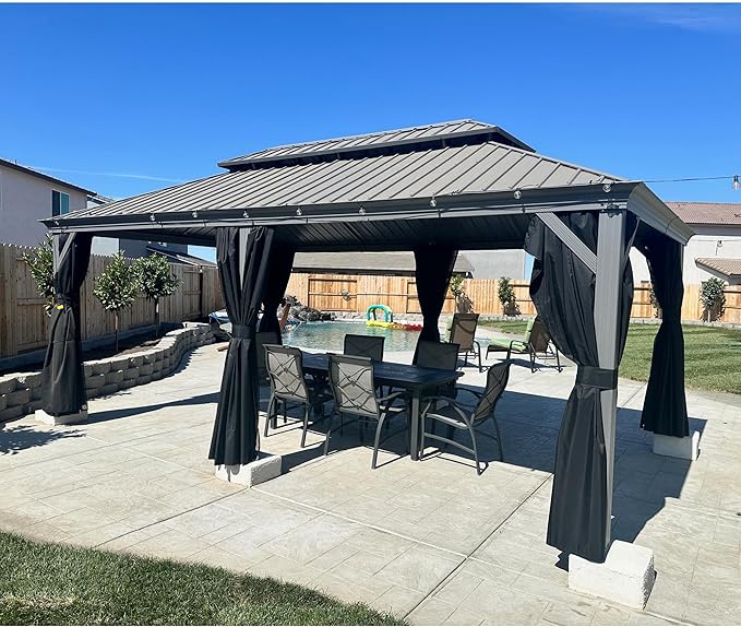 PURPLE LEAF Hardtop Gazebo 12' x 20' Gazebo with Galvanized Steel Double Roof and Aluminum Frames All Weather Wind Resistance Heavy Duty Large Pavilion Gazebos for Patio Deck Garden, Light Grey