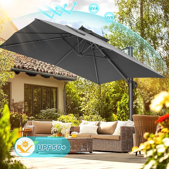 HOTIME10x10ft Patio Umbrella Cantilever Umbrella Double Top - Upgrade and Intensify - 360 Rotation and 5 Angles Adjustment - Aluminum Offset Pool Umbrella Outdoor Umbrellas for Patio Garden Deck Pool