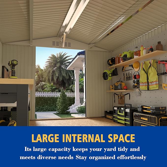 10x8 FT Outdoor Storage Shed,Metal Shed W/Window,Garden Storage Shed W/Lockable Door,All Weather Waterproof Tool House W/ 4 Air Vents & Sloped Roof,for Backyard,Patio,Lawn,Gray
