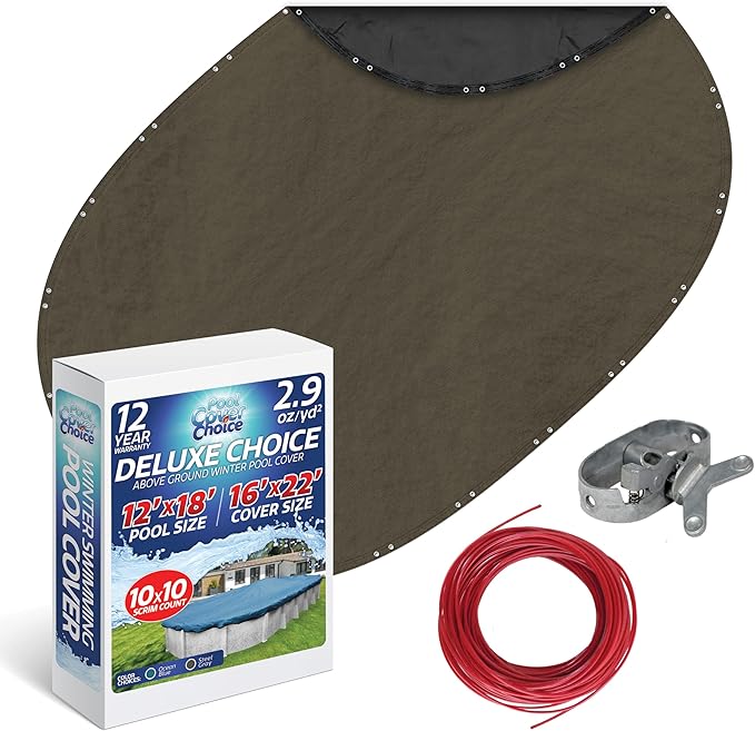 Winter Swimming Pool Cover for 12 ft x 18 ft Aboveground Oval Pool Size, Deluxe Choice Series, Solid Material, Color - Steel Gray, Pool Cover Choice 591218-4CHOICE