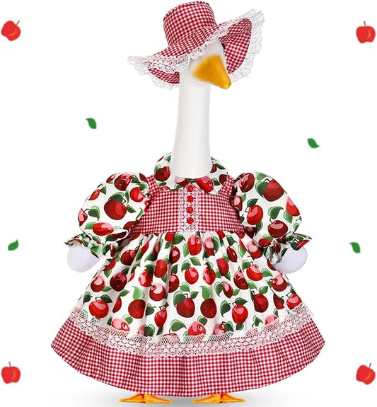 Lolita Goose Outfit Set for 23'' H Plastic Porch Cement Statue Cute Lolita Skirt Fall Spring Summer Goose Costume for Indoor Outdoor Yard Lawn Patio Art Decor(Apple)
