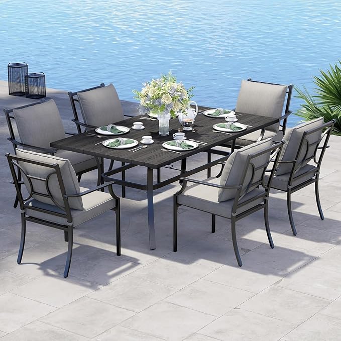 Grand patio Dining Chairs Set of 2，Outdoor Fixed Patio Dining Chairs Set of 2，Fixed Dining Chair，Outdoor Dining Chairs with Grey Cushions, Patio Chairs for Outside, Garden Lawn Porch, Backyard