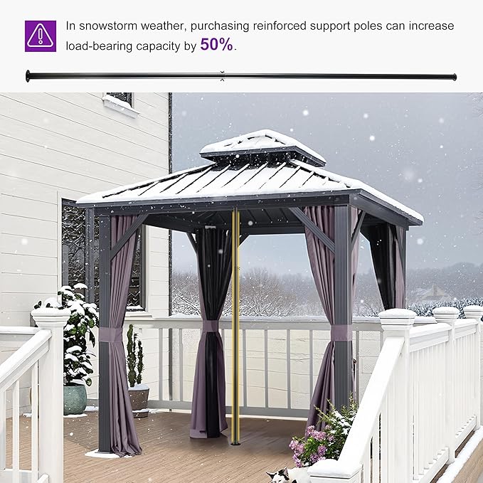 PURPLE LEAF 8'x8' Hardtop Gazebo with Lights All-Weather Galvanized Steel Double Roof Outdoor Patio Garden Gazebo Including Netting and Curtains Grey