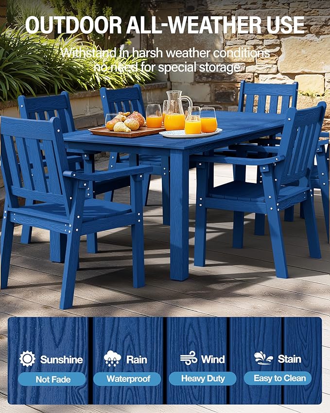 YEFU Patio Dining Chairs Set of 4: All Weather Outdoor Dining Chairs with Wide Curved Seat and Backrest - Outdoor Furniture Plastic for Outside Backyard/Garden/Porch/Deck 350lbs Capacity Blue