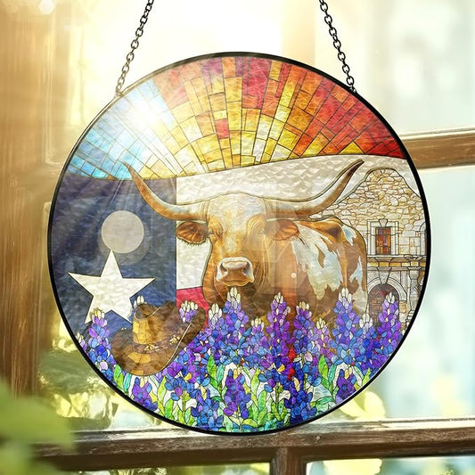 FLAGWIX Christmas Texas Gifts for Women Men - Stained Glass Window Hanging 10in - Sun Catchers Indoor Window for Garden Decor, Texas Themed Gifts for Mom Dad, House Warming Gift for Wife Husband
